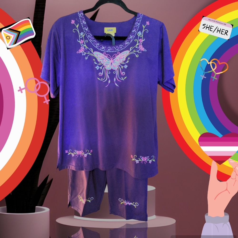 UNIK 2 Piece Butterfly Pant Suit Large